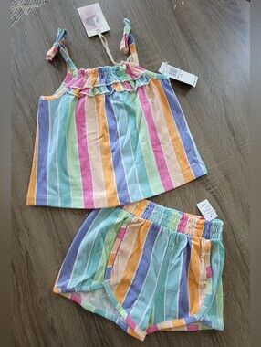 Jessica Simpson Girls Striped Woven Cotton Tank & Shorts, 2 piece Set
